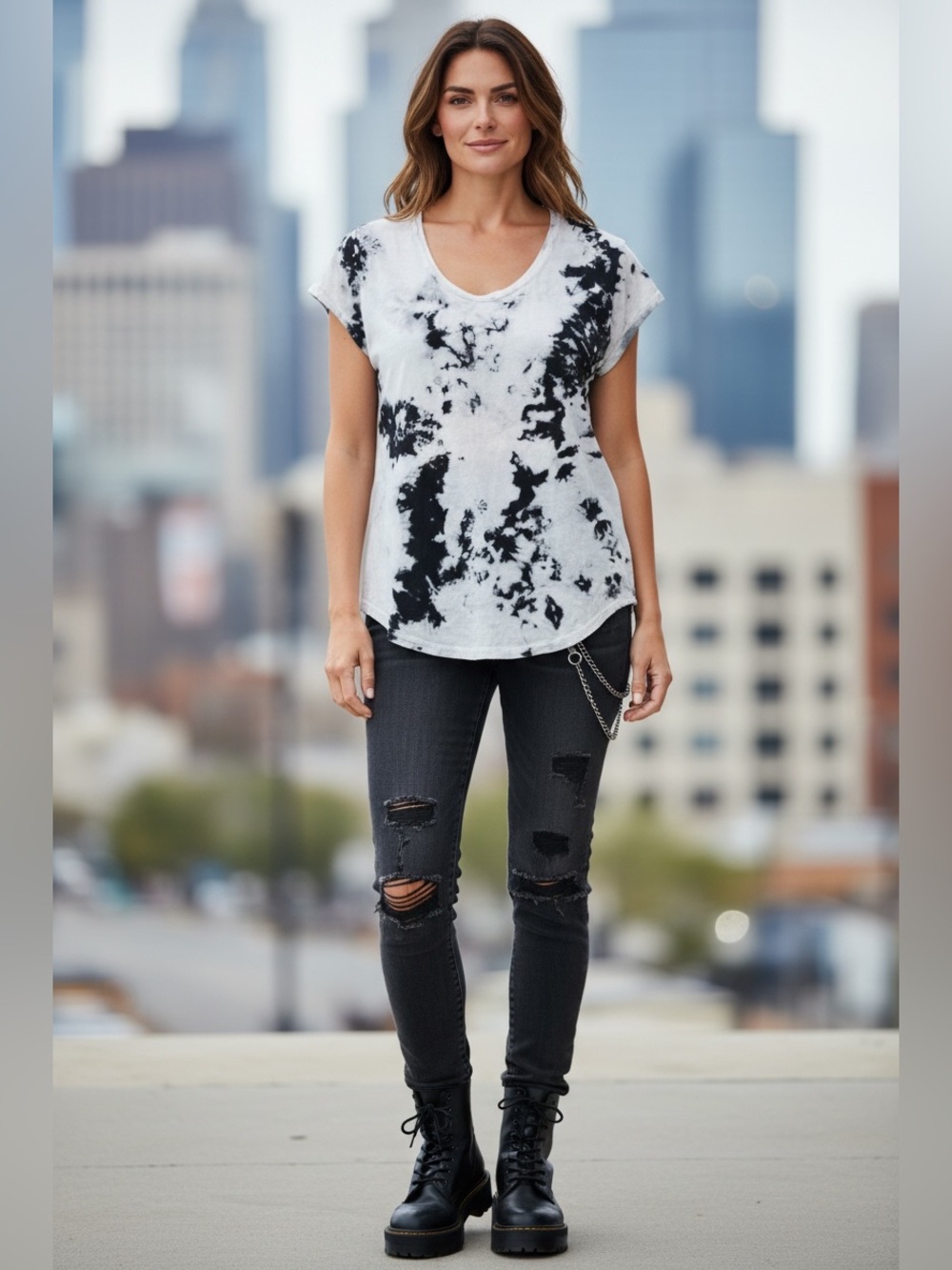 Zadig & Voltaire Women's Seattle Bleach Tee In Black & White Tie-Dye Size Medium